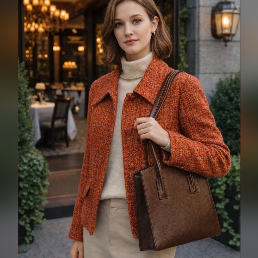Vtg Focus Leather Chocolate Mocha Pebbled Texture Shoulder Handbag Quiet Luxury